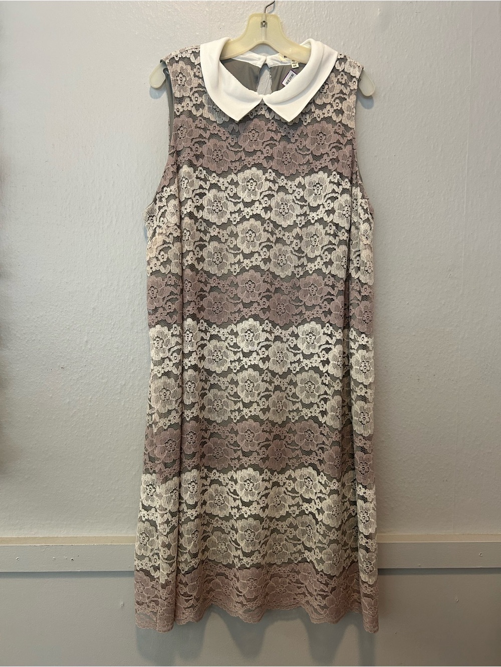 Monteau Cream Lace Overlay Dress with Dusty Pink Underlay